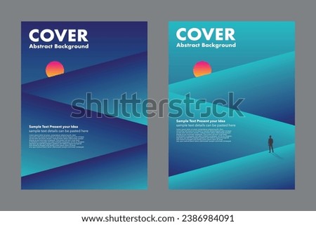 Silhouette man look for way to succeed and reach goal, vector abstract background for cover poster website business wallpaper banner layout template, blue tone, gradient mountain and sun, minimal
