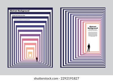 Silhouette man looking for something, way out, abstract background, vector geometric graphic design, rectangle, business concept, layout templates cover poster wallpaper backdrop, perspective 