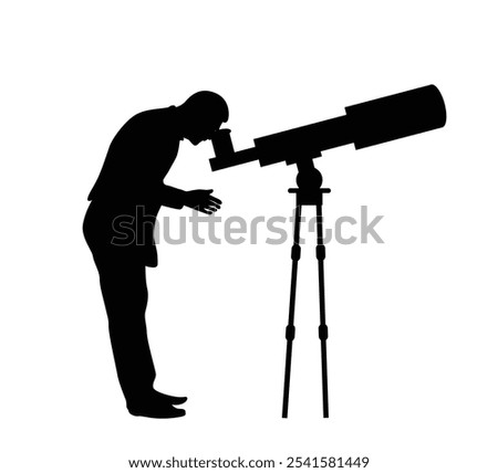Silhouette of a Man Looking through Telescope. Space exploration technology and astronomy vector art
