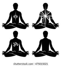 The silhouette of man in Lotus pose, 4 variation. Perfect cards for any other kind of design poster, yoga, india, arabic.