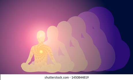 Silhouette of a man in the lotus position, meditation, yoga, aura