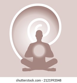 Silhouette of a man in the lotus yoga pose meditating 
