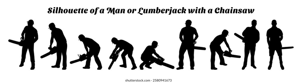 Silhouette of a Man or Lumberjack with a Chainsaw