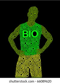 Silhouette of a man mad with the word BIO in black background