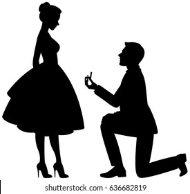 Silhouette of a man makes a proposal to marry the woman vector illustration