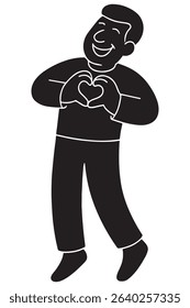 Silhouette of a man making a heart shape with both hands in celebration