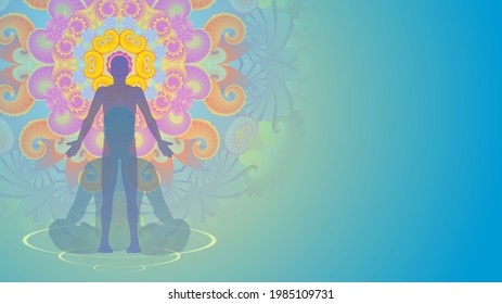 Silhouette del hombre y mandala, concepto de meditación y expansión de la conciencia