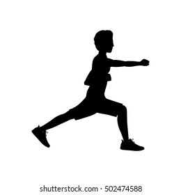 silhouette man martial arts flex leg with fist