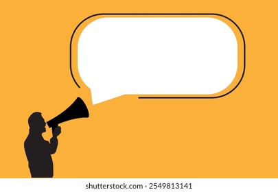 Silhouette of Man with Megaphone and Speech Bubble. Sales and job offer announcements vector art