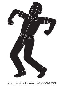 Silhouette of a man mimicking a chicken flap with elbows bent and moving, amusing man silhouette
