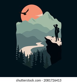 Silhouette man of mountain design illustration