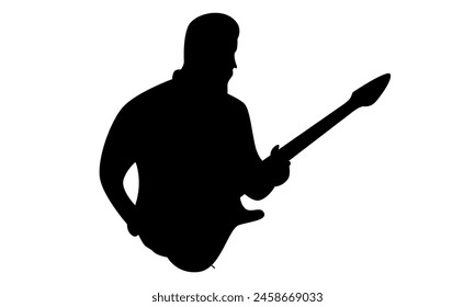 silhouette of Man musician holding electric guitar