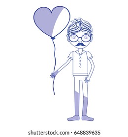 silhouette man with mustache and heart balloon in the hand