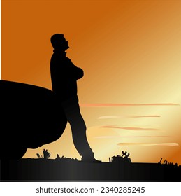 silhouette of a man near the car at sunset