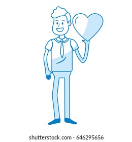 silhouette man with nice heart in his hand and cute wear