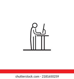 silhouette of a man, office worker, working standing in front of a computer, vector line icons