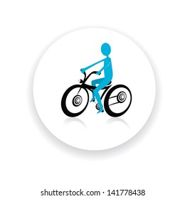 silhouette of man on a bike . Mountain bike on the road. vector Bike silhouette with man. bike road sign