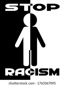 Silhouette of a man on a black and white background. Anti-racism image