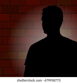 Silhouette of a man on a brick wall. Vector illustration