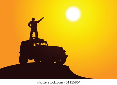 Silhouette of a man on the car