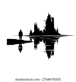 Silhouette of man on dock edge
