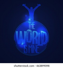Silhouette of the man on the Earth. Graphic vector conceptual isolated art in blue colors. The world is mine