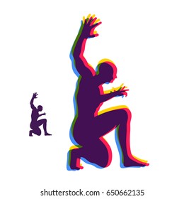 Silhouette of a man on his knees. Angry man figure. Vector illustration.