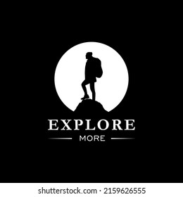 Silhouette Man On Rock, Logo, Adventure, Hiking, Mountain Climbing, Exploring.