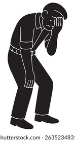 Silhouette of a man with one hand covering his face, body slightly bent, sad man silhouette