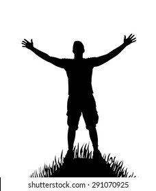 silhouette of man with open arms on hill