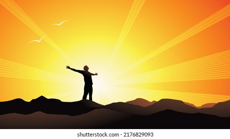 Silhouette Of Man With Open Arms Standing In Nature