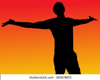silhouette of man with open arms, vector