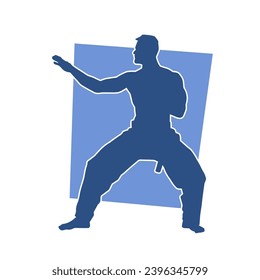 Silhouette of a man in oriental martial art pose. Silhouette of a male in martial art move.