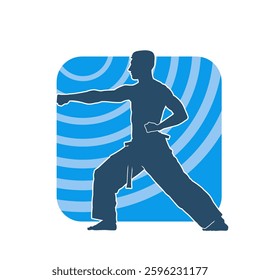 Silhouette of a man in oriental martial art pose. Silhouette of a male in martial art move.