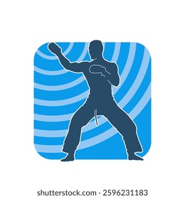 Silhouette of a man in oriental martial art pose. Silhouette of a male in martial art move.