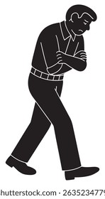 Silhouette of a man pacing with arms crossed and shoulders tense, helpless man silhouette