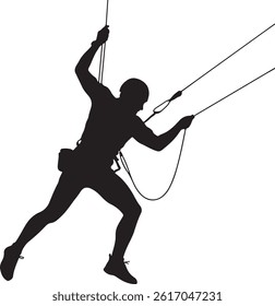 Silhouette of a man paragliding with ropes, vector illustration