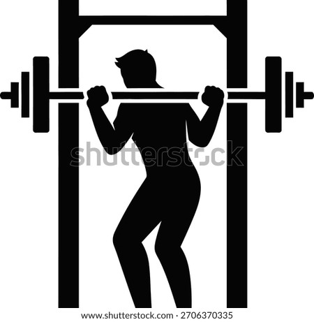 Silhouette of a man performing a barbell back squat exercise in a squat rack. Strength training and fitness concept.