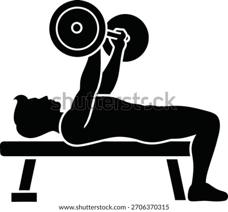 Silhouette of a man performing a barbell bench press on a weight bench, exercising to build upper body strength.