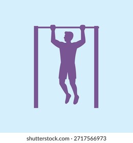 Silueta de un hombre realizando pull ups en una barra Horizontal contra un fondo azul claro. Representa la forma física, el entrenamiento de fuerza, la calistenia y un estilo de vida activo y saludable.