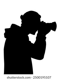 Silhouette of a Man Photographer - A clean and striking vector illustration of a male photographer in silhouette, holding a camera. 