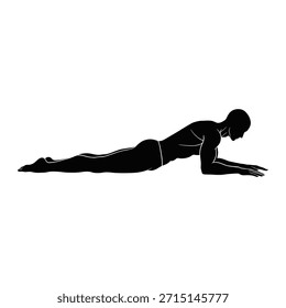 Silueta de un hombre en una pose de ejercicio de tablón sobre fondo blanco fitness