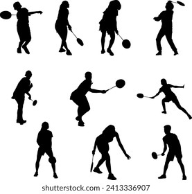 silhouette man playing badmintone vector