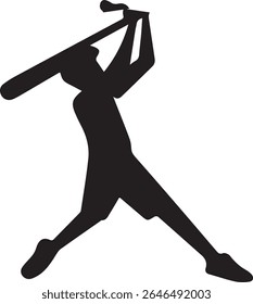 Silhouette of a man playing baseball in a vector art style with sporty and artistic elements