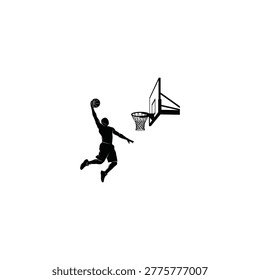 Silhouette of man playing basketball