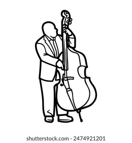a silhouette of a man playing a cello with a cello in the background.