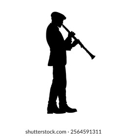 silhouette of man playing clarinet, clarinetist - vector illustration