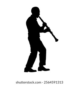 silhouette of man playing clarinet, clarinetist - vector illustration