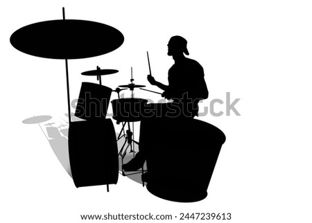 silhouette of a man playing a drum instrument on a white background