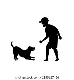 Silhouette Of A Man Playing Fetching Ball Game With Dog Graphic